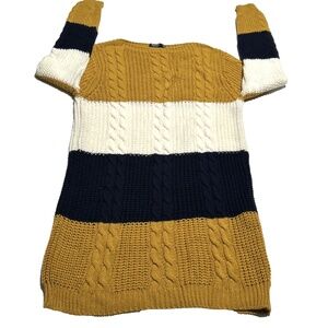 Bershka Color Block Cable Knit Sweater Dress Mustard Navy White Long Sleeve M